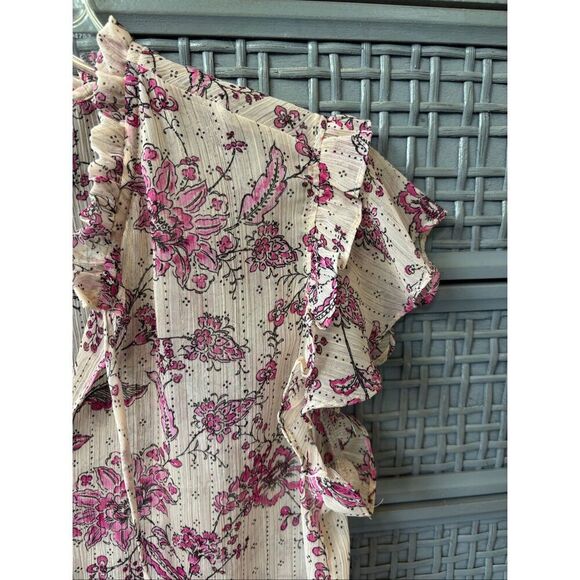 NWOT MISA Basia Siena Pink Paisley Floral Chiffon Flutter Sleeve Top, XS $210 B1 - Picture 4 of 10